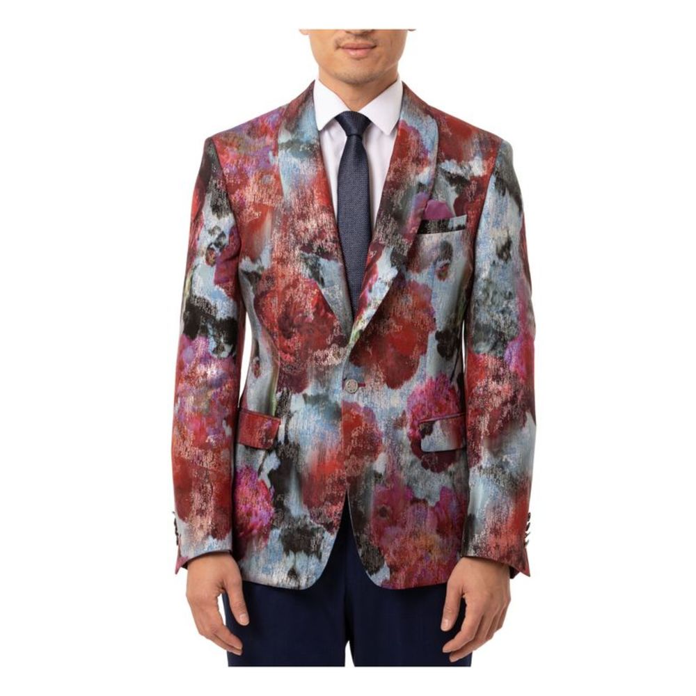 TALLIA ORANGE Mens Orange Pink Single Breasted, Slim Fit Sport Coat 40R